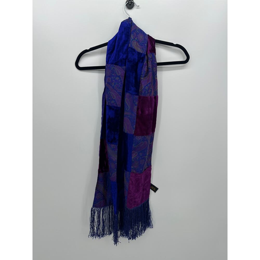 Mary McFadden Womens‎ Violet Paisley Patchwork Scarf Fringe Artsy Unique Warm